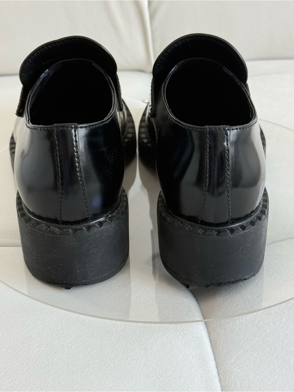 Prada Black Leather Platform Loafers Triangle Logo Women Shoes EU 37 $1270 store - Picture 7 of 13